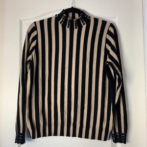 Leo & Ugo Black & Gold Striped Knit Sweater Stud Details Chic European-Style 4